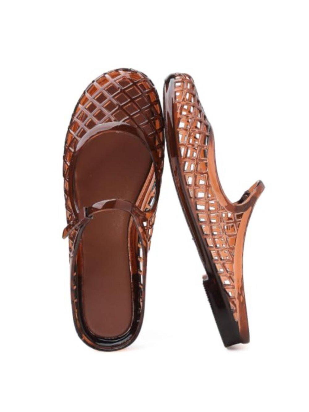PVC Jelly Flats Mary Jane Lattice Buckle Strap Women's Summer Shoes